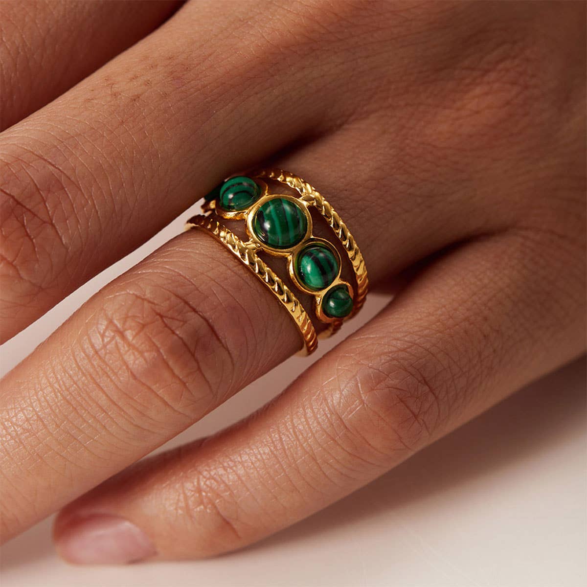 GOLD STAINLESS STEEL INLAID NATURAL STONE RINGS