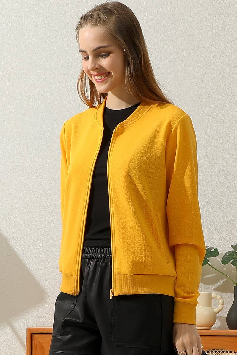 CWOJA699_ZIP UP BOMER JACKET WITH SIDE POCKETS