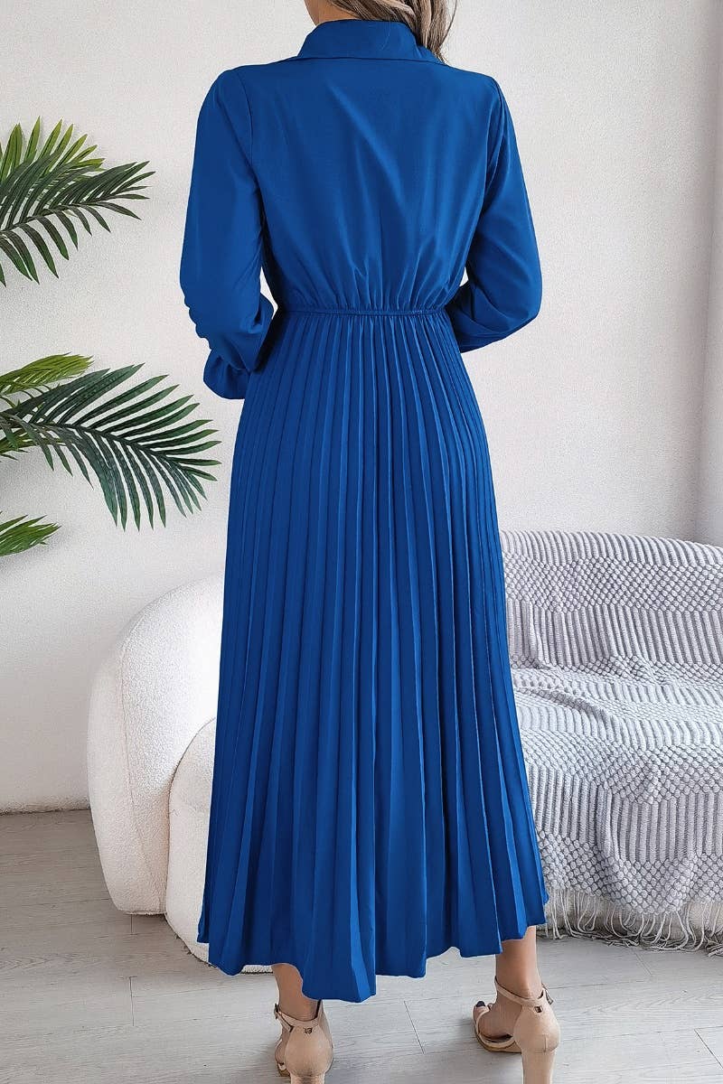 CWDMD3944_FALL PLEATED LONG-SLEEVED SHIRT-WAIST DRESS
