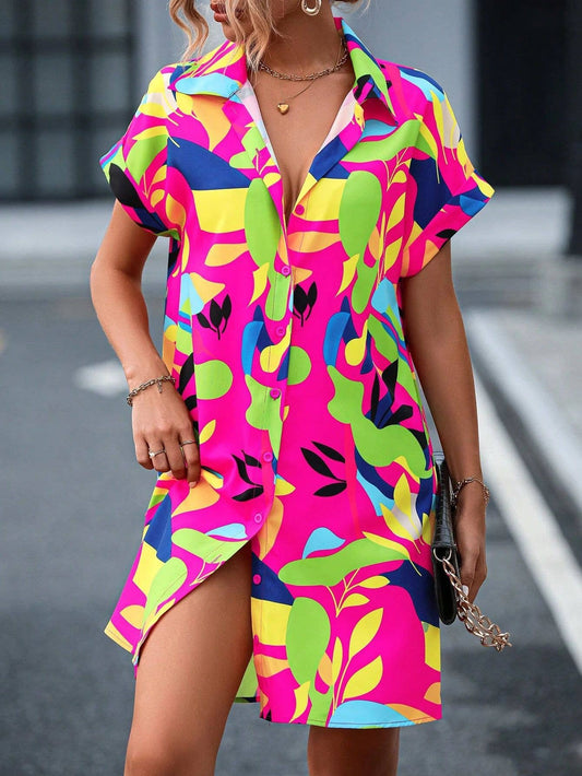 FLORAL PRINT CARDIGAN SHIRTDRESS