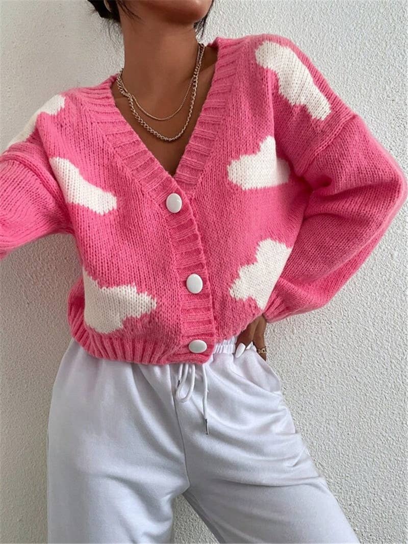 Cloud-shaped off-the-shoulder knitted cardigan