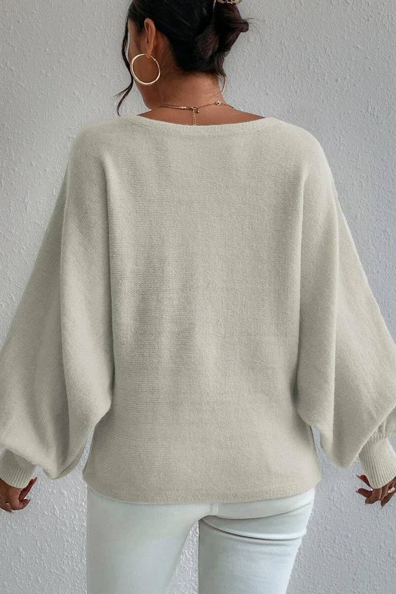 CWOSWL6264_BALLOON SLEEVE LOOSE KNIT PULLOVER SWEATER