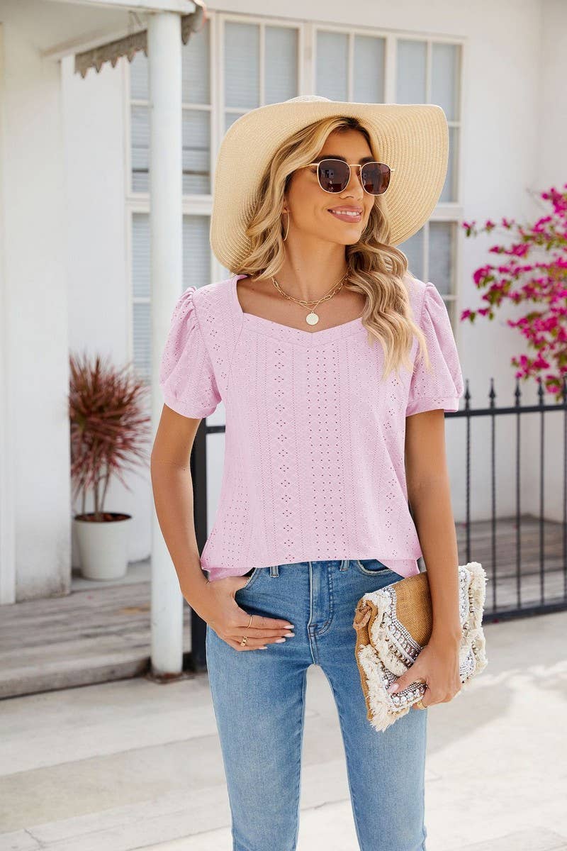CWTTS0826_Sweetheart Neck Short Sleeve Knit Top