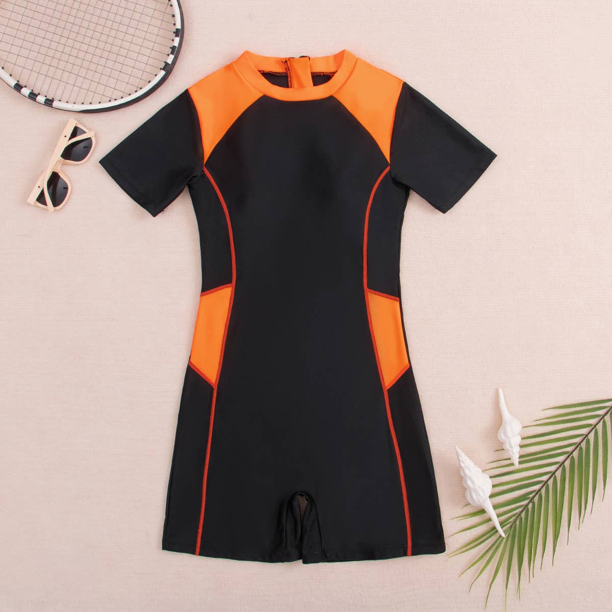 COLORBLOCK BOXER CONSERVATIVE ONE-PIECE SWIMSUIT