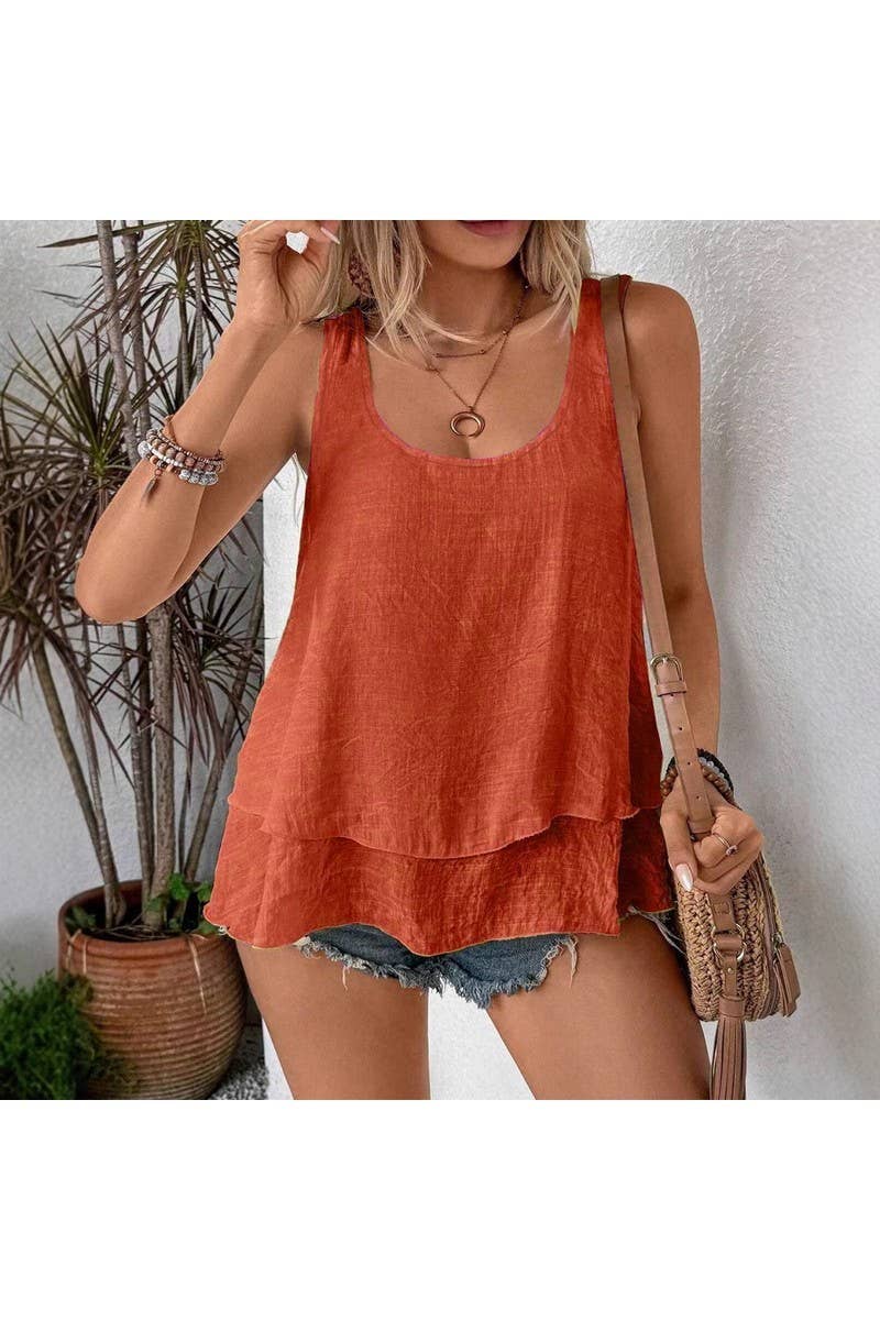 CWTHT00015_2025 WOMEN LAYERED RUFFLE TANK TOP SLEEVELESS CAM