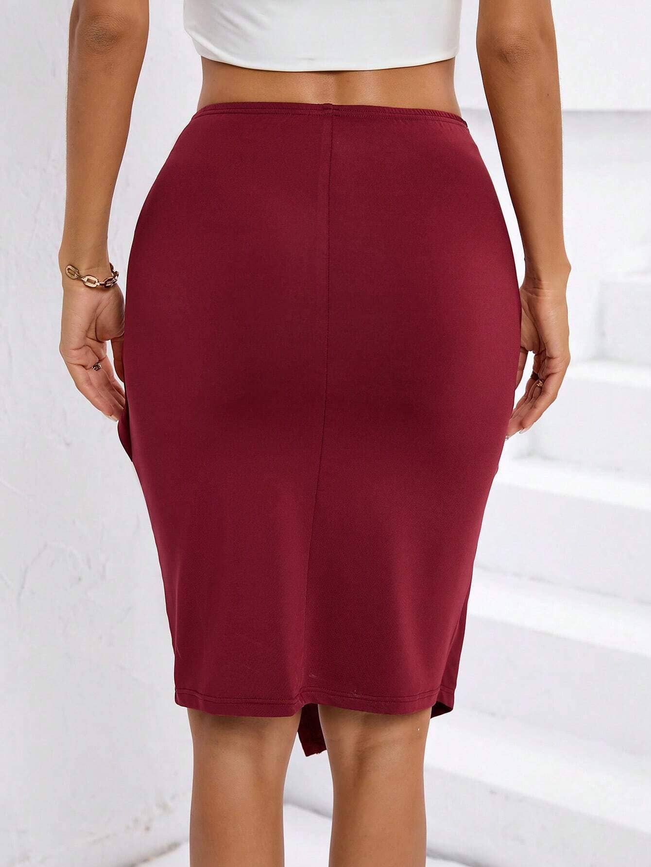 ELASTIC WAIST TWIST IRREGULAR HIP WRAP SKIRT
