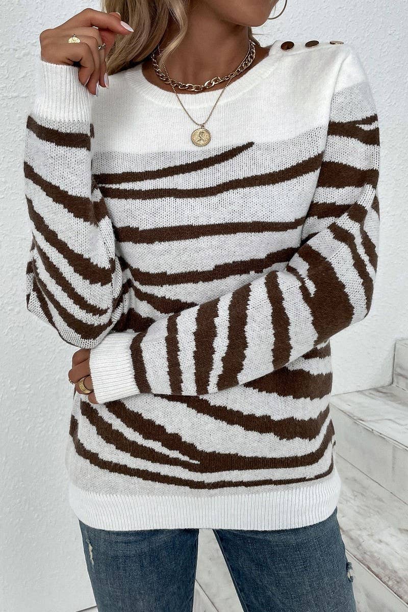 CWOSWL6941_COLORBLOCK ZEBRA PRINT CREW NECK KNIT TOP