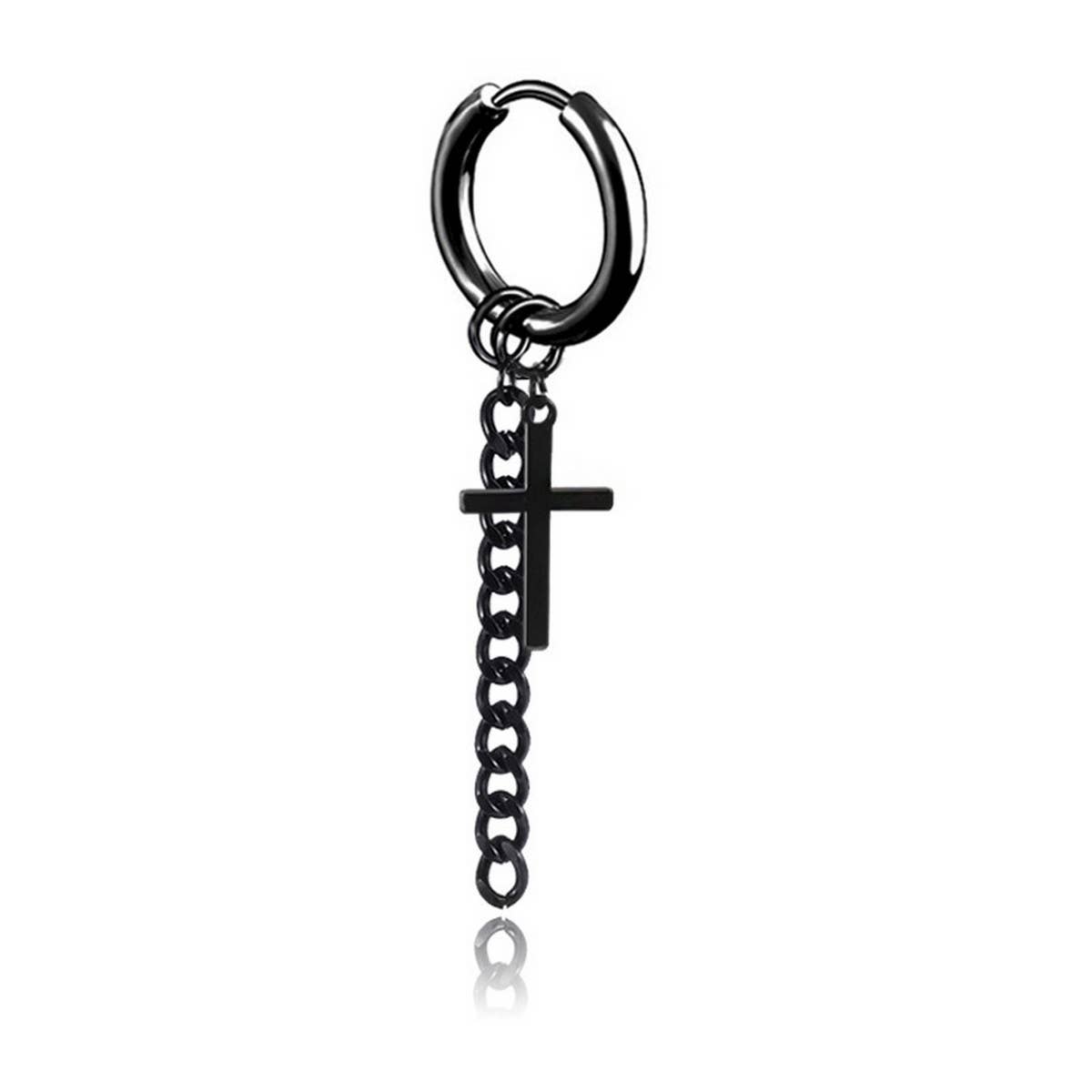 NEW FEATHER SINGLE BLACK CHAIN EARRING