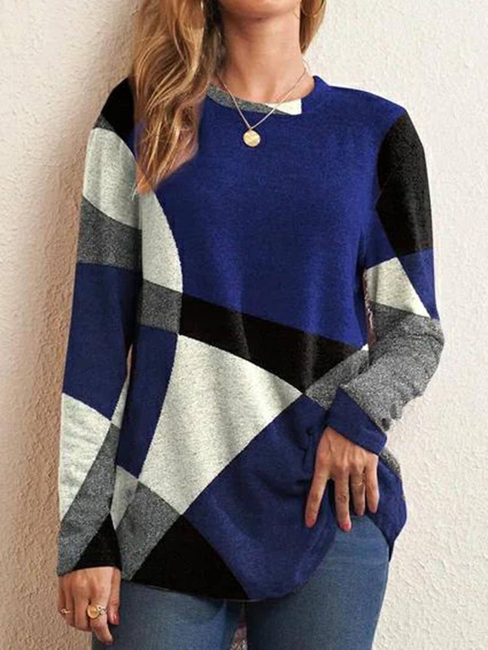 COMFORTABLE GEOMETRIC DESIGN COLOR CONTRAST SHIRT
