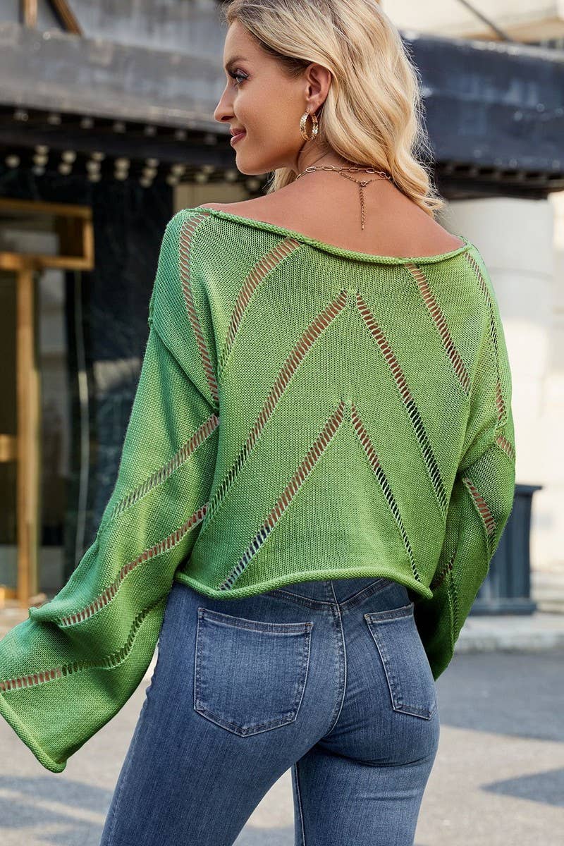 CWOSWL07731_HOLLOW OUT LOOSE CREWNECK KNIT SWEATER