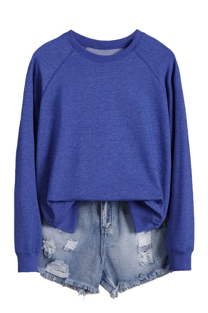 CWTBLL01327_ROUND NECK SOLID COLOR HORN SLEEVE SWEATSHIRT