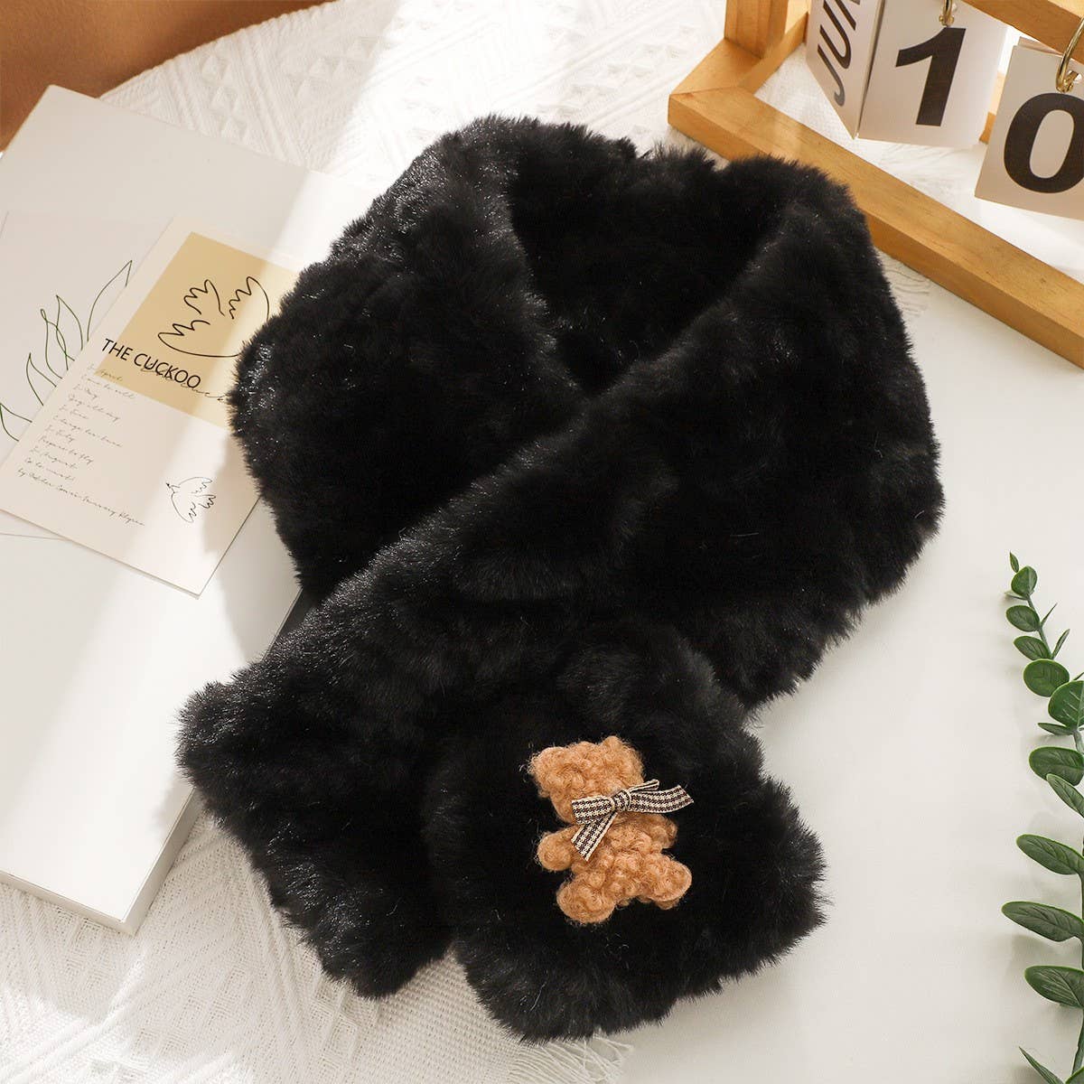 CUTE BEAR EMBOSSED WARM PLUSH SCARF