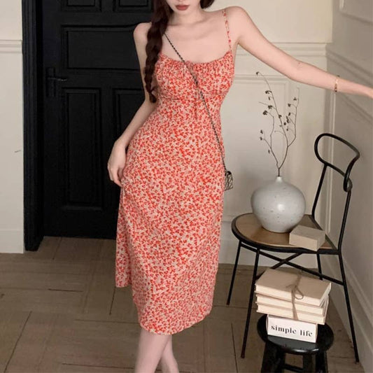 Floral halter spring print sleeveless dress