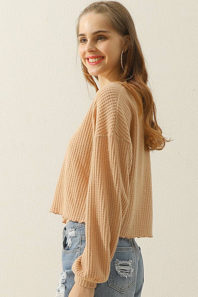 CWTTL1469_V-Neck Long Sleeve Knit Top