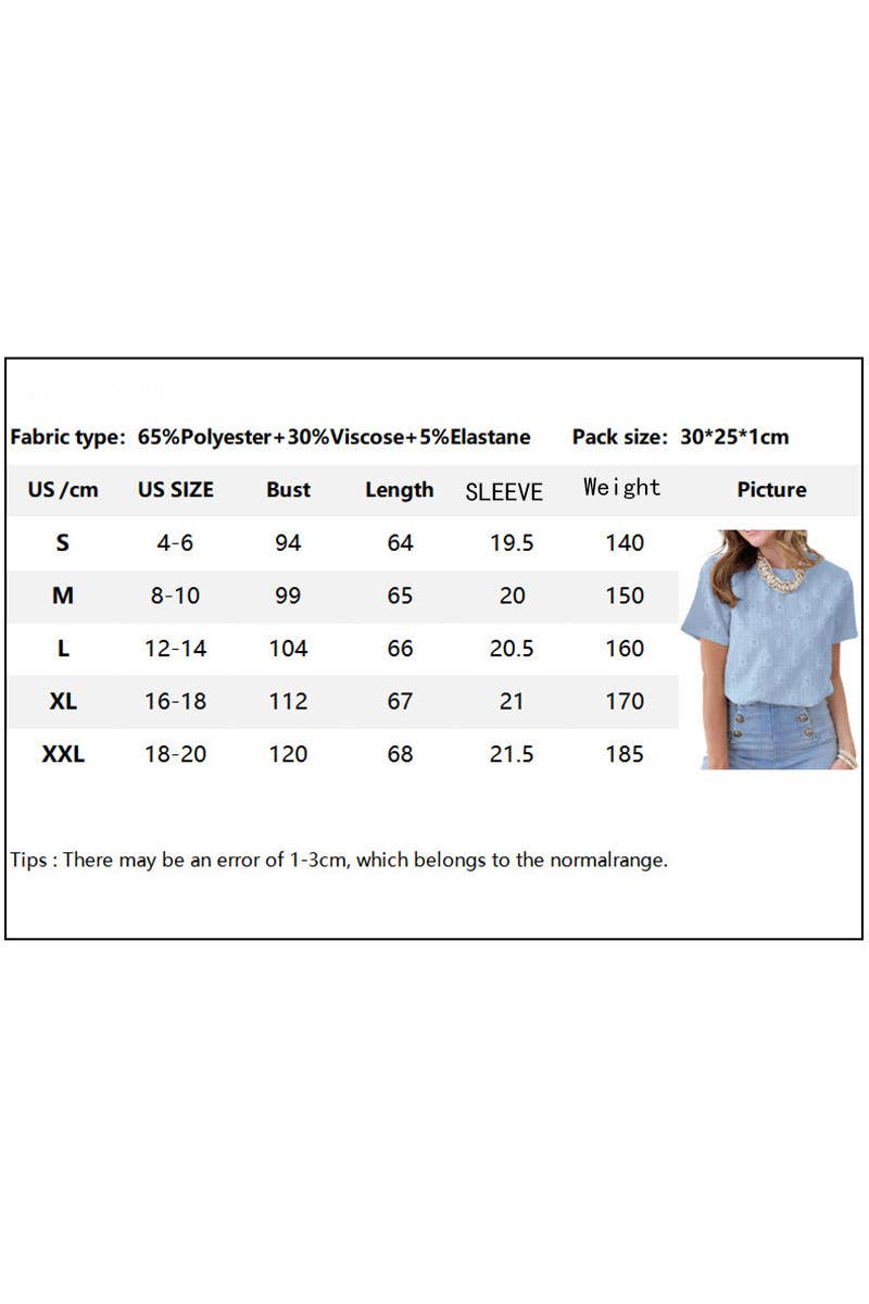 CWTTS1372_SUMMER ROUND NECK JACQUARD SHORT-SLEEVED T-SHIRT