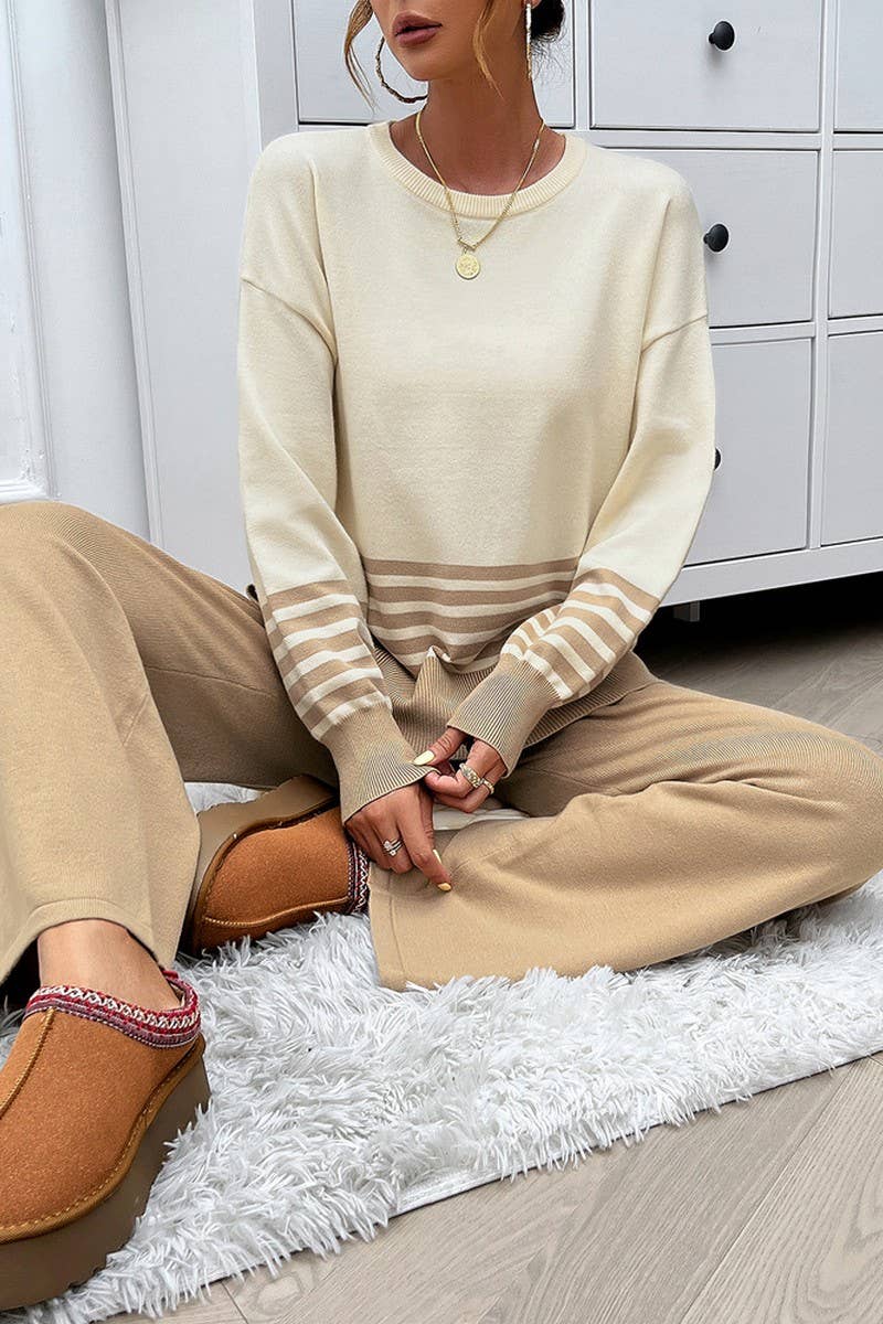 CWSS1057_AUTUMN CASUAL LOOSE CONTRAST COLOR SWEATER SUIT