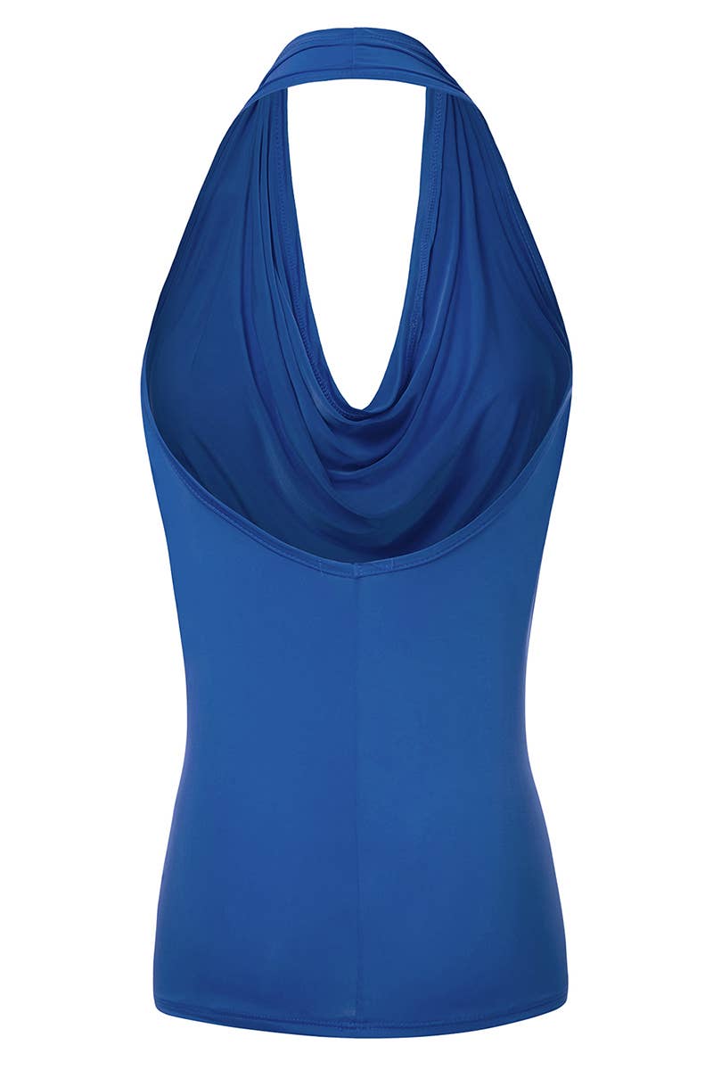 AWTHT028-P_Halter Neck Draped Front Open Back Top