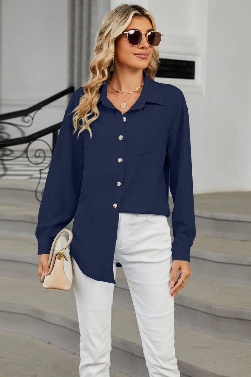 CWTSTL2065_CASUAL LAPEL SINGLE BREASTED LONG SLEEVE SHIRT