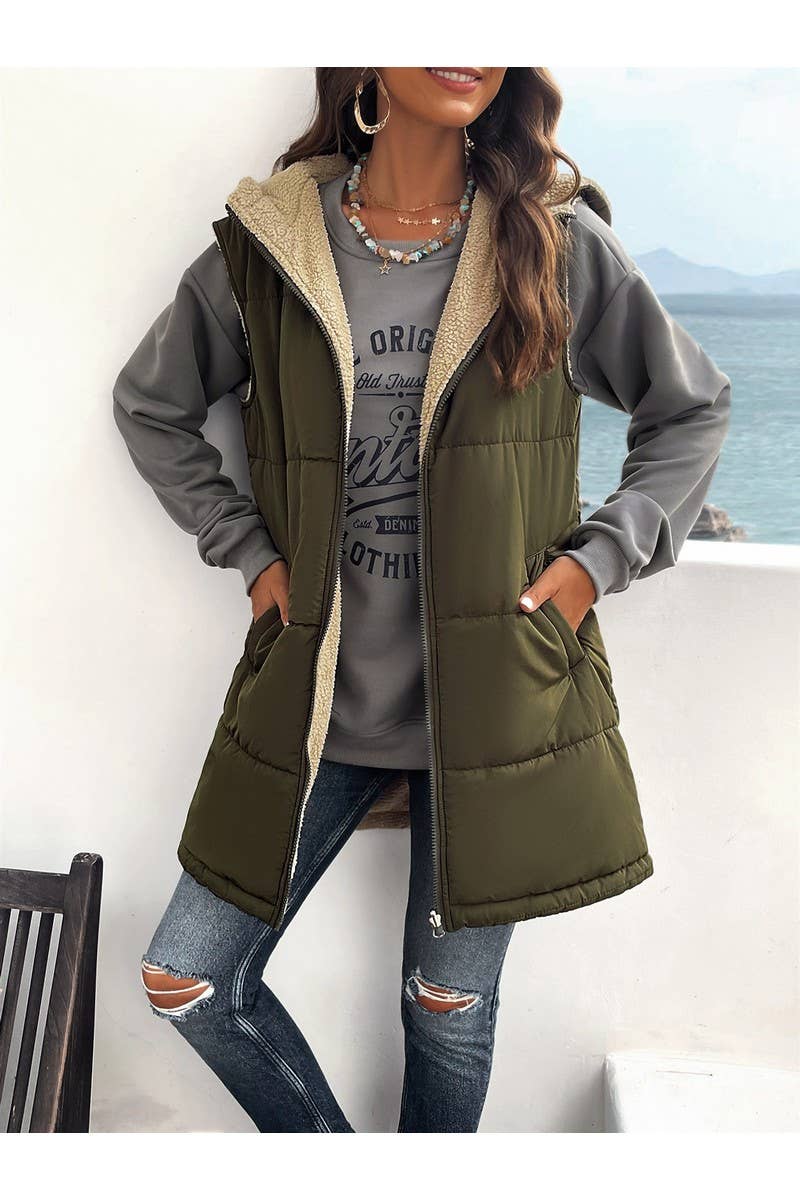 CWOJA0937_Zip Up Jacket Double Sided Warm Cardigan Vest