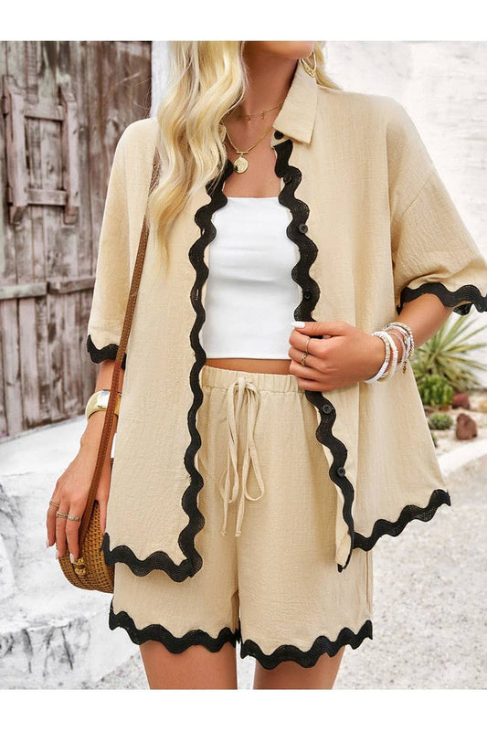 CWSTB0684_Casual Lace Shirt Shorts Set
