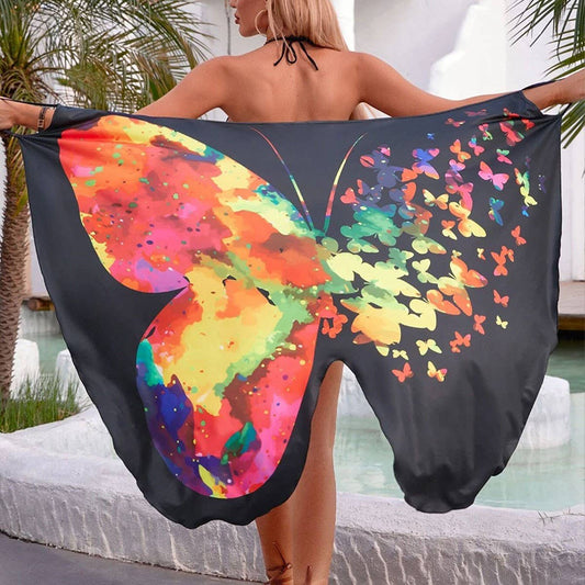 3D Butterfly Print Beach Dress, Sling Resort Style_CWBLS0459