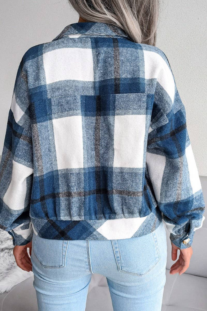 CWOJA0985_PLAID LANTERN LONG-SLEEVED WOOLEN JACKET