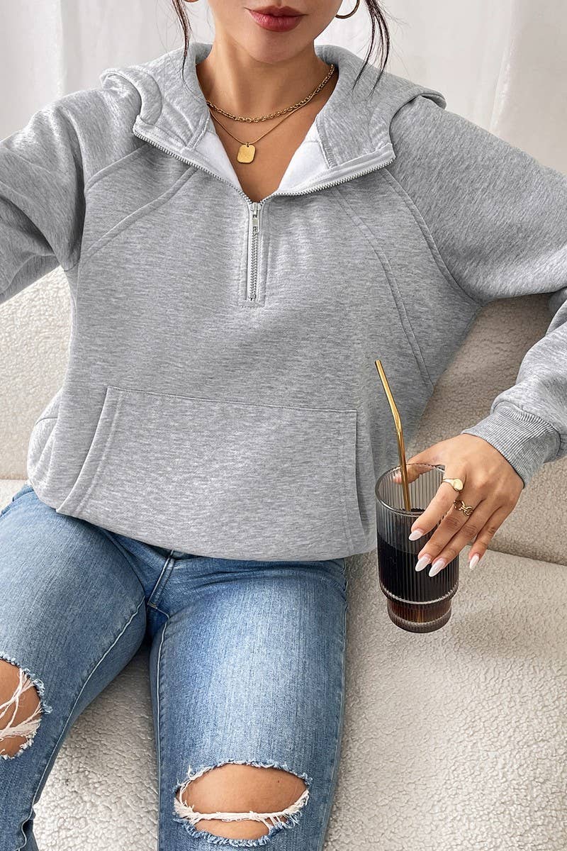 CWOHOL0787_SOLID COLOR THICKENED HOODED SWEATSHIRT