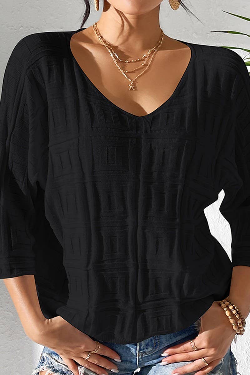 CWOSWL2690_SOLID COLOR PULLOVER V-NECK KNITTED TOP