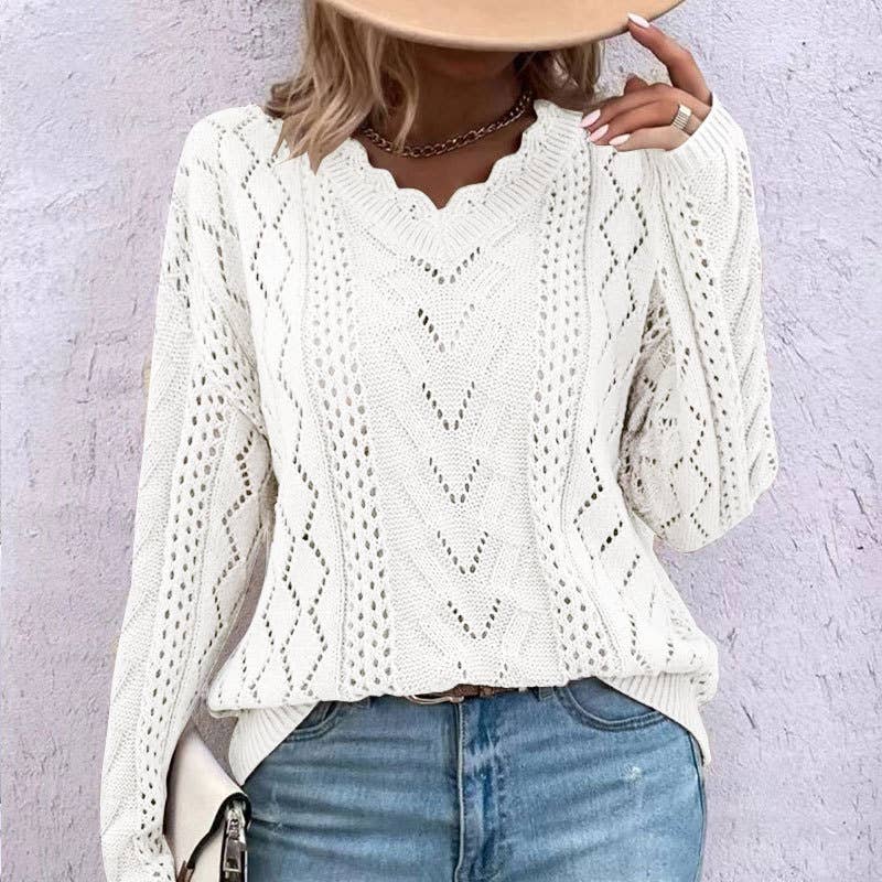 DESIGN HOLLOW-OUT V-NECK ALL-MATCH SWEATER