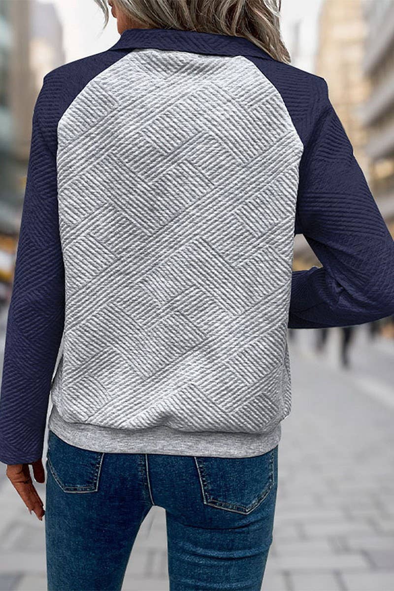 CWTBLL1248_STAND COLLAR CONTRAST COLOR STITCHING SWEATSHIRT