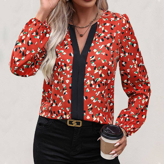 COMFORTABLE CASUAL V-NECK COLOR PATCHWORK SHIRT