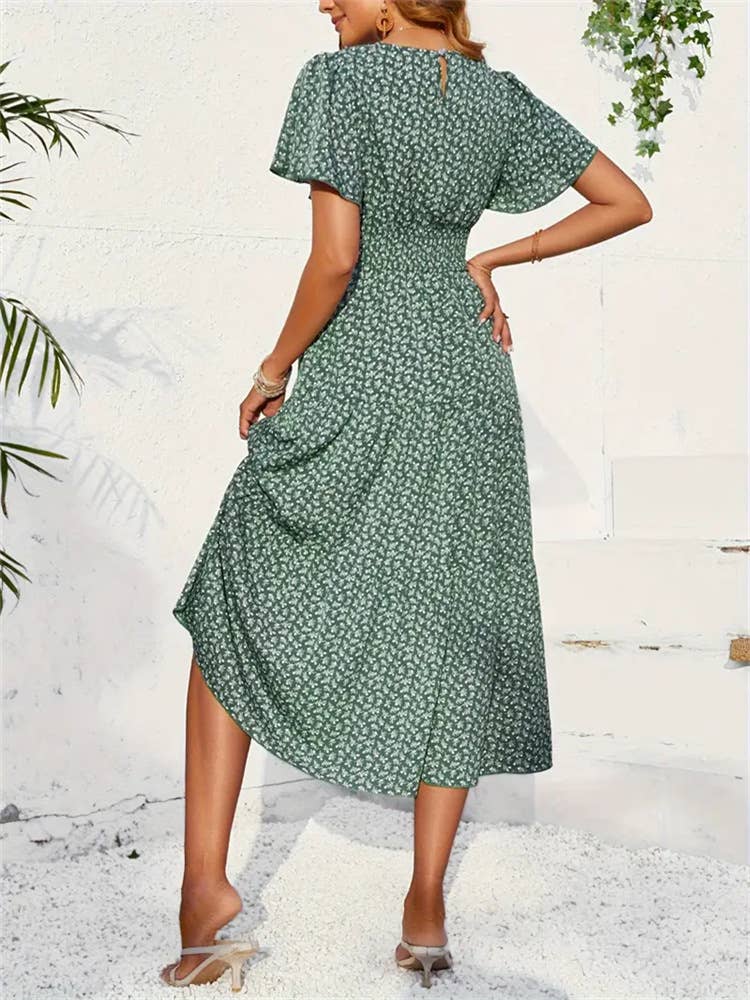 Floral dress with lotus sleeves