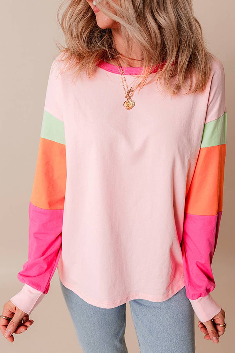 CASUAL MULTI-COLOR PATCHWORK LOOSE PULLOVER SHIRT