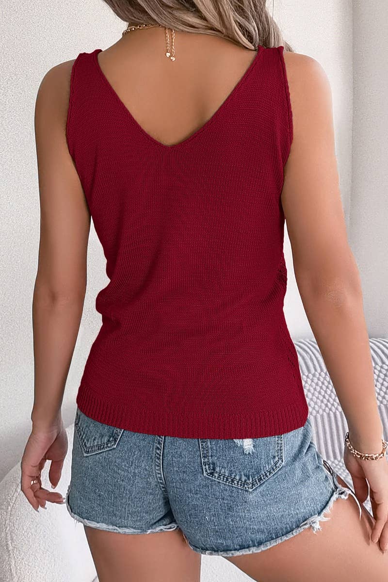 CWOV0281_V-NECK SLEEVELESS KNIT HOLIDAY VEST TOP