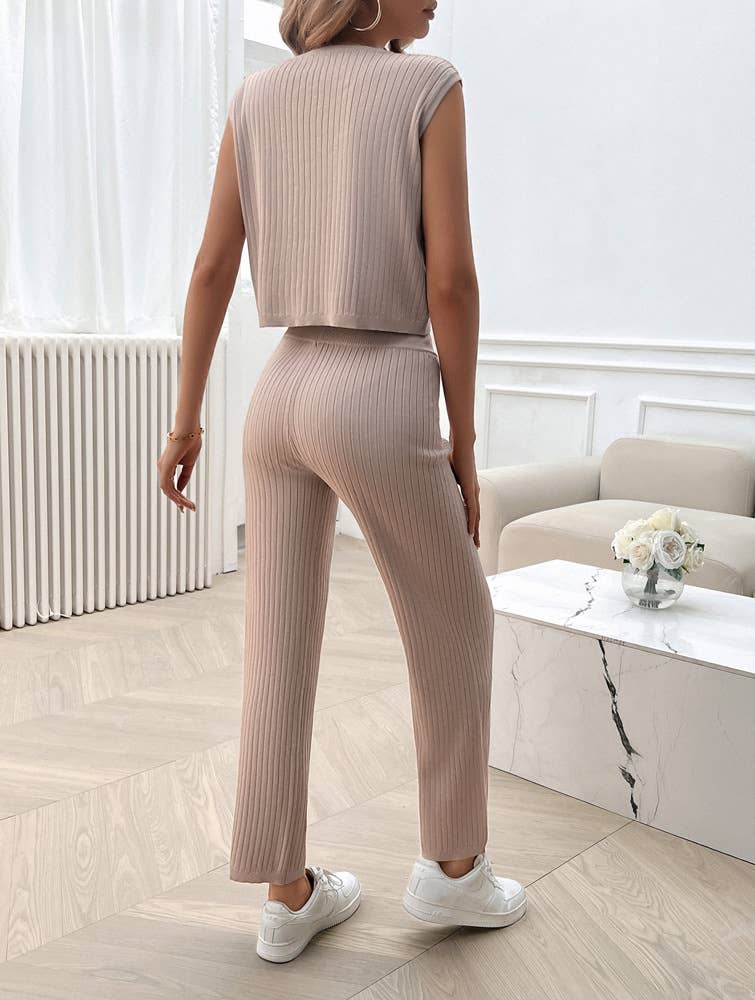 Crew neck slim-fit sweater set