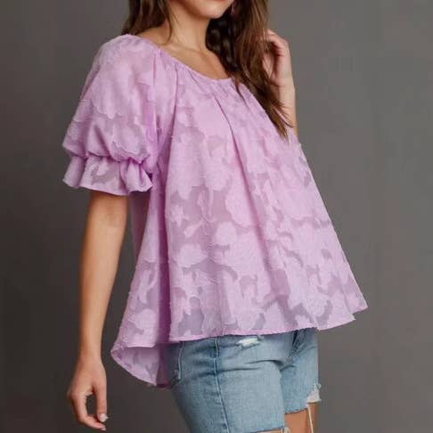 Crew-neck lace print loose pullover top for women