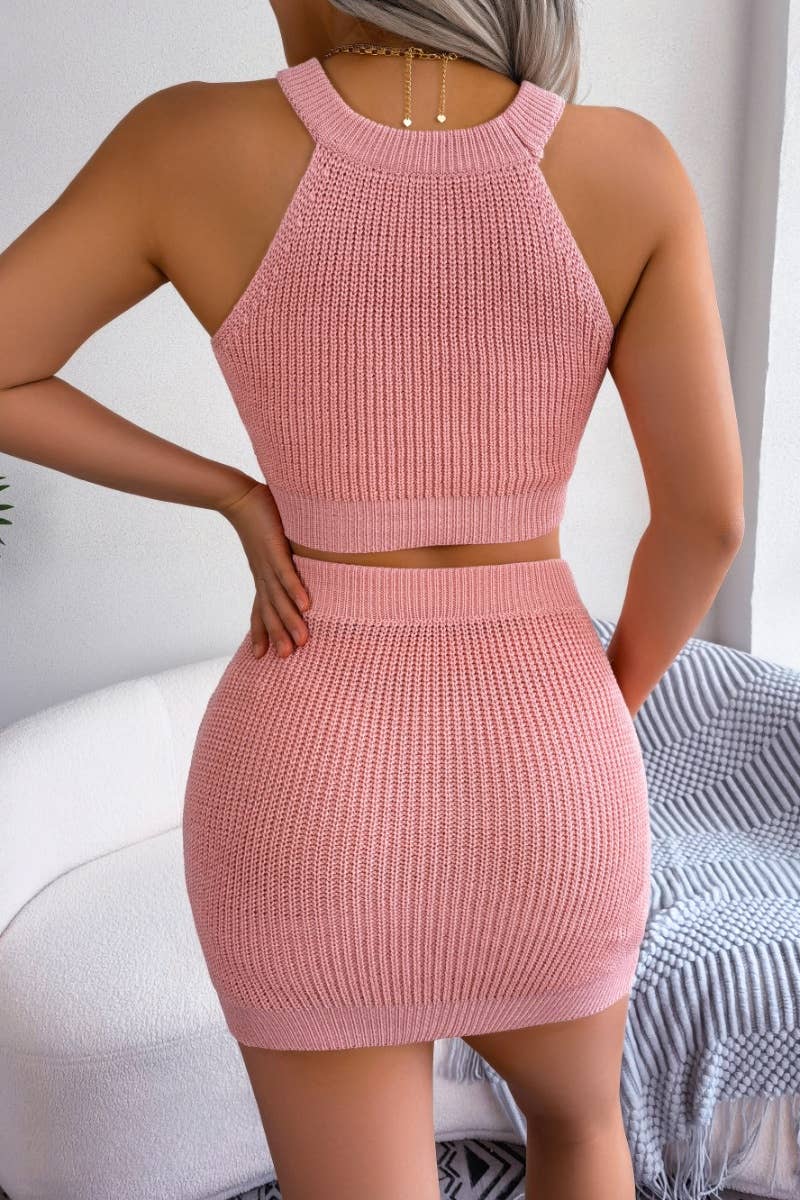 CWSS0629_KNITTED LOVE MIDRIFF TOP WRAP HIP SKIRT SET