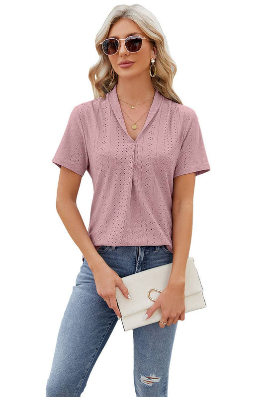 CWTBLS0296_V-Neck Shirt Sleeve Top