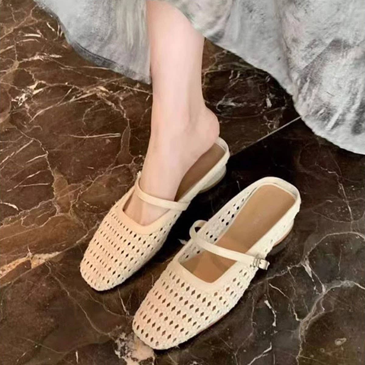 Cutout Leather Slip-On Mules with Hidden Wedge