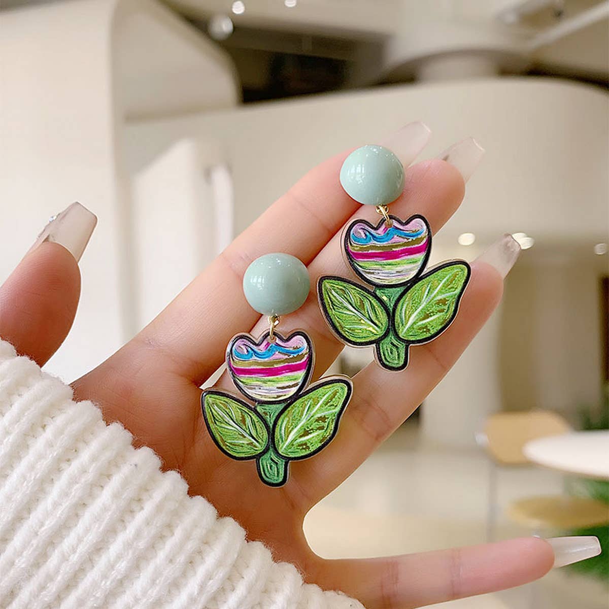 CONTRAST COLOR GRAFFITI FLOWER EARRINGS