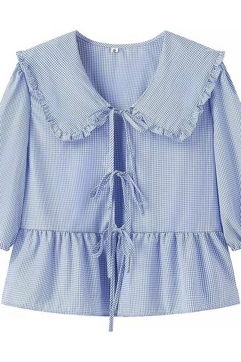 CWTBLL1129_CASUAL PLAID SHIRT WITH BABY DOLL COLLAR