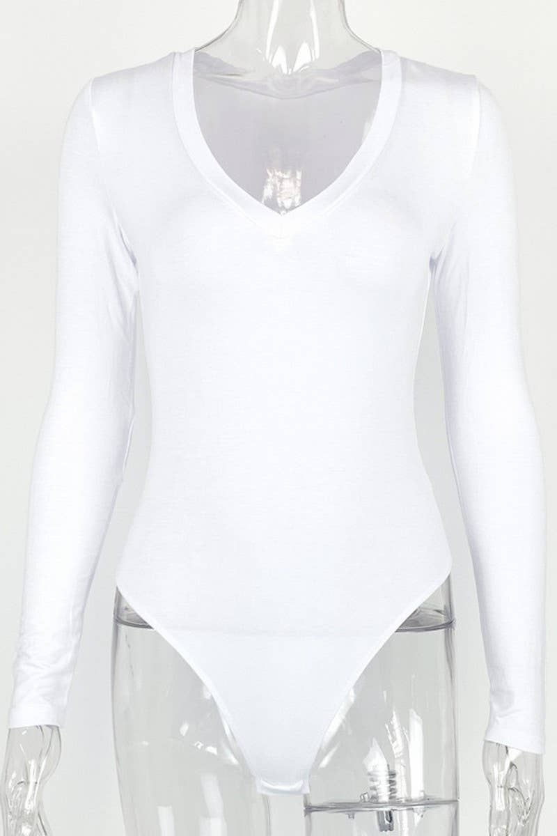 CWSJS1373_NEW SEXY LONG SLEEVE V-NECK SLIM BODYSUIT