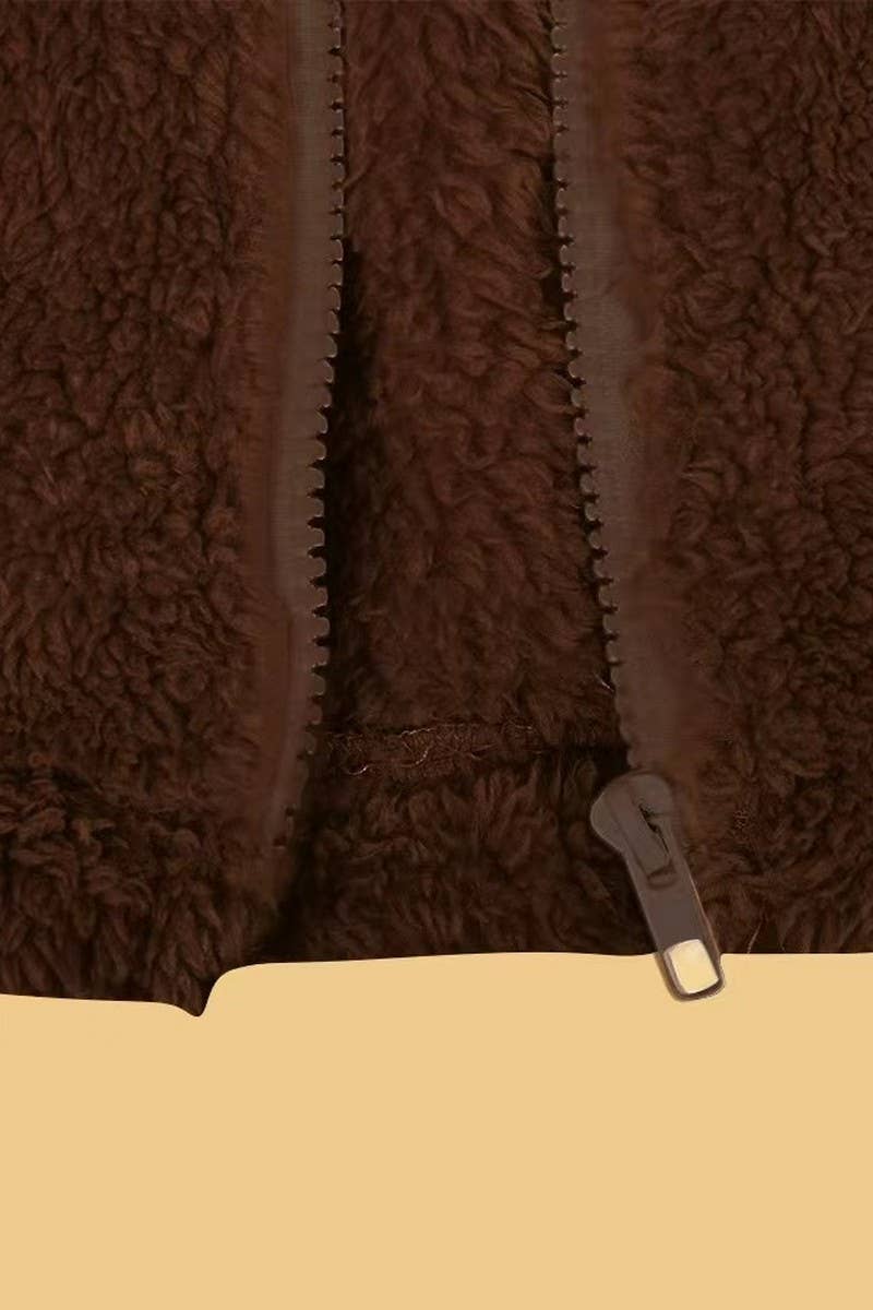 CWOCO00207_PLUSH CASUAL LOOSE ZIP-UP LONG-SLEEVED JACKET
