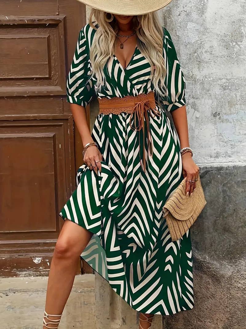 elegant printed tie-dyed large-sleeved dress