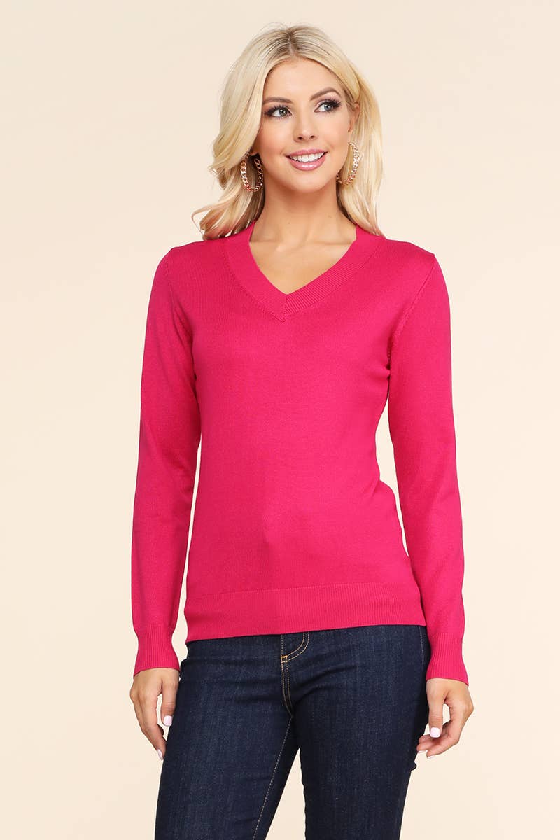 AWOSWL284_Simple V-Neck Pullover Soft Knit Sweater