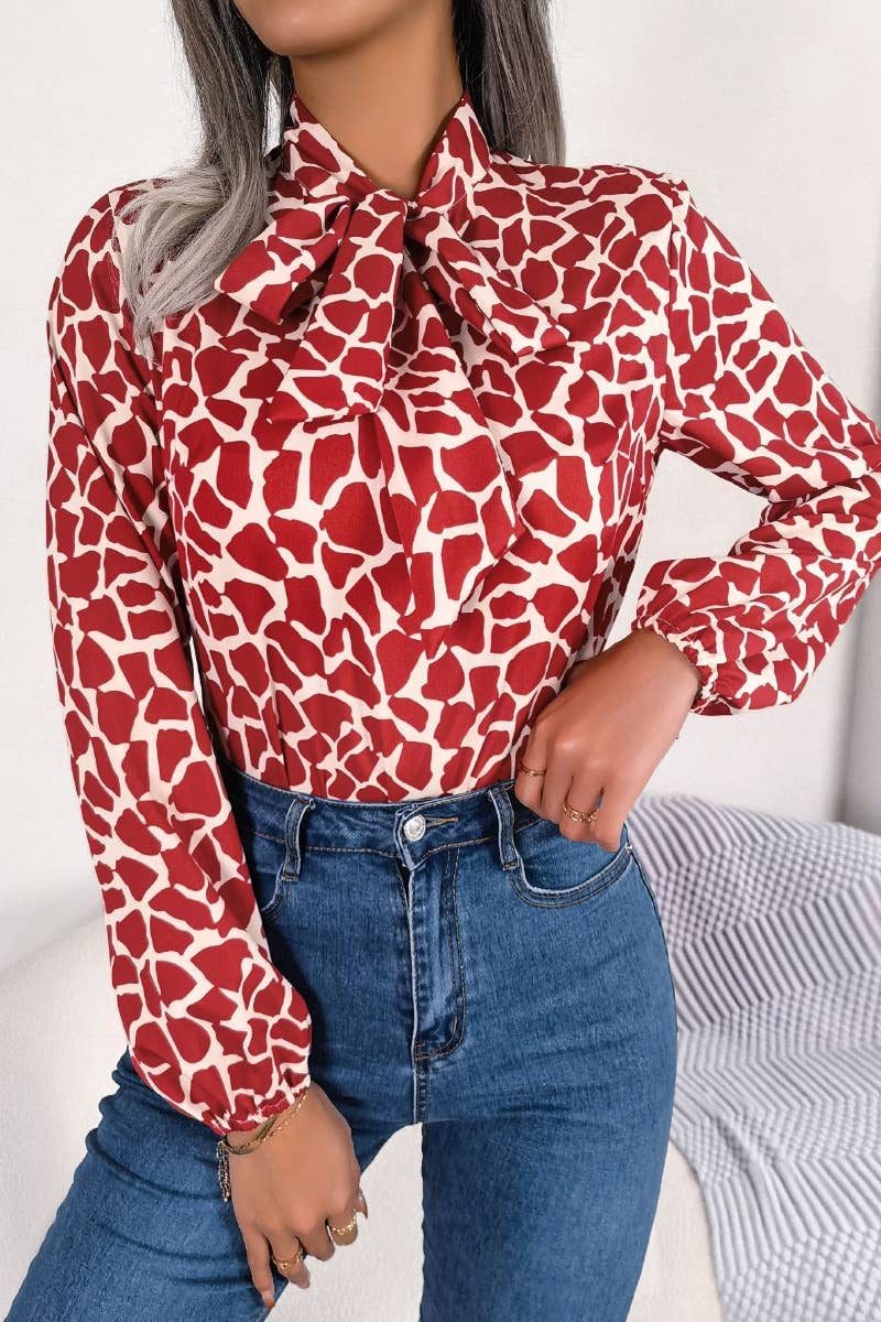 CWTSTL2128_AUTUMN COLOR CONTRAST LANTERN SLEEVE TOP