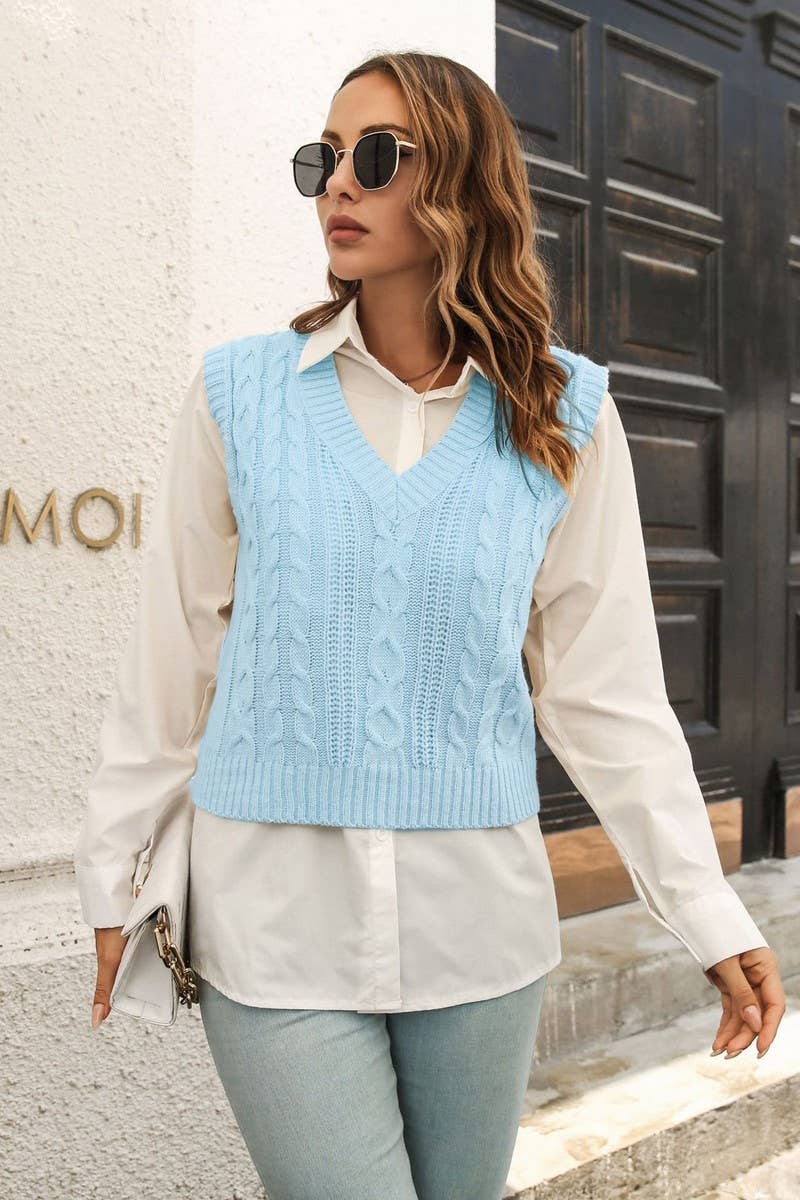 CWOV0486_V-NECK CABLE KNIT SHORT SWEATER VEST