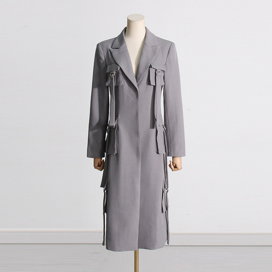 Long Sleeve Longline Blazer with Tassel & Pockets