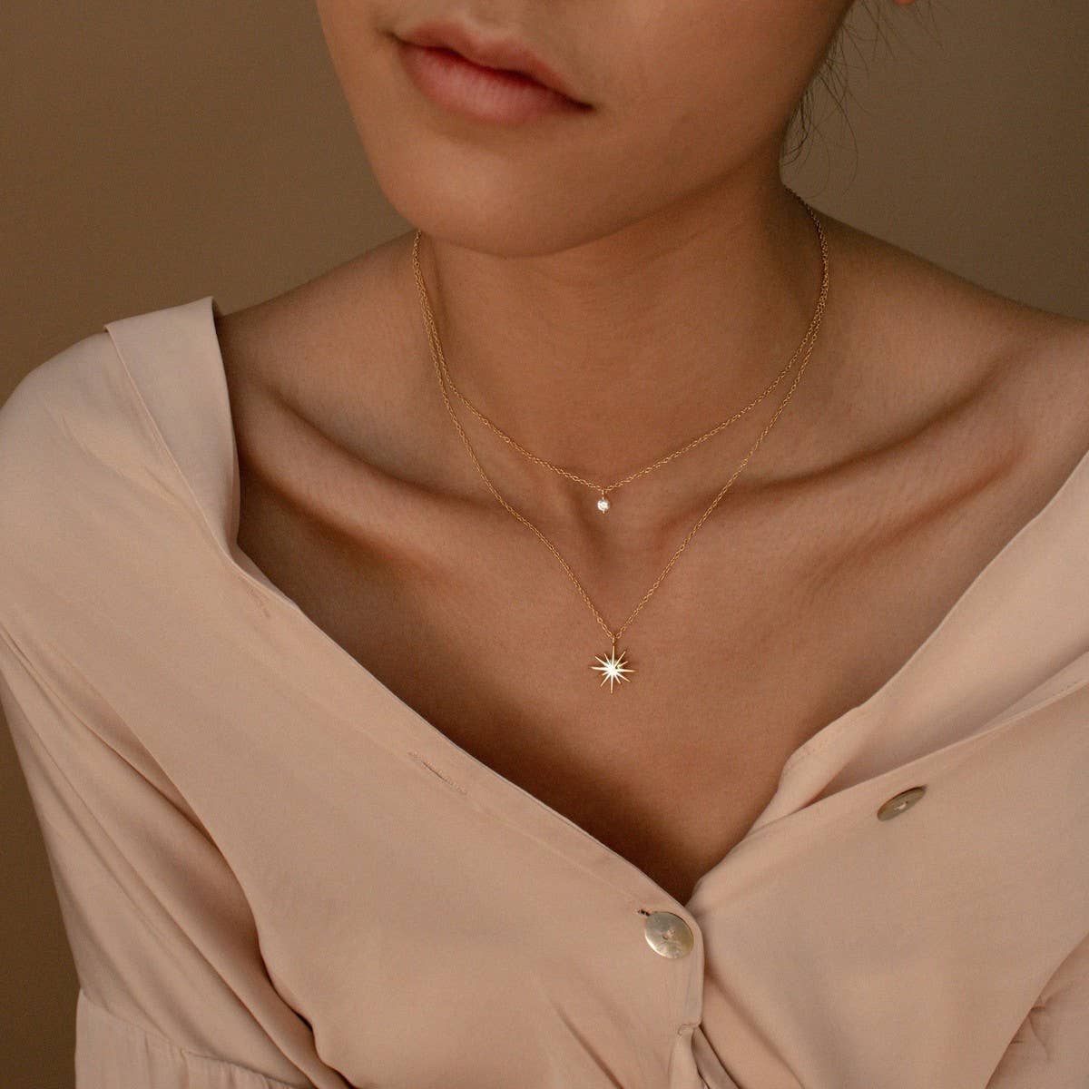 Double Star Zirconia Stacking Necklace