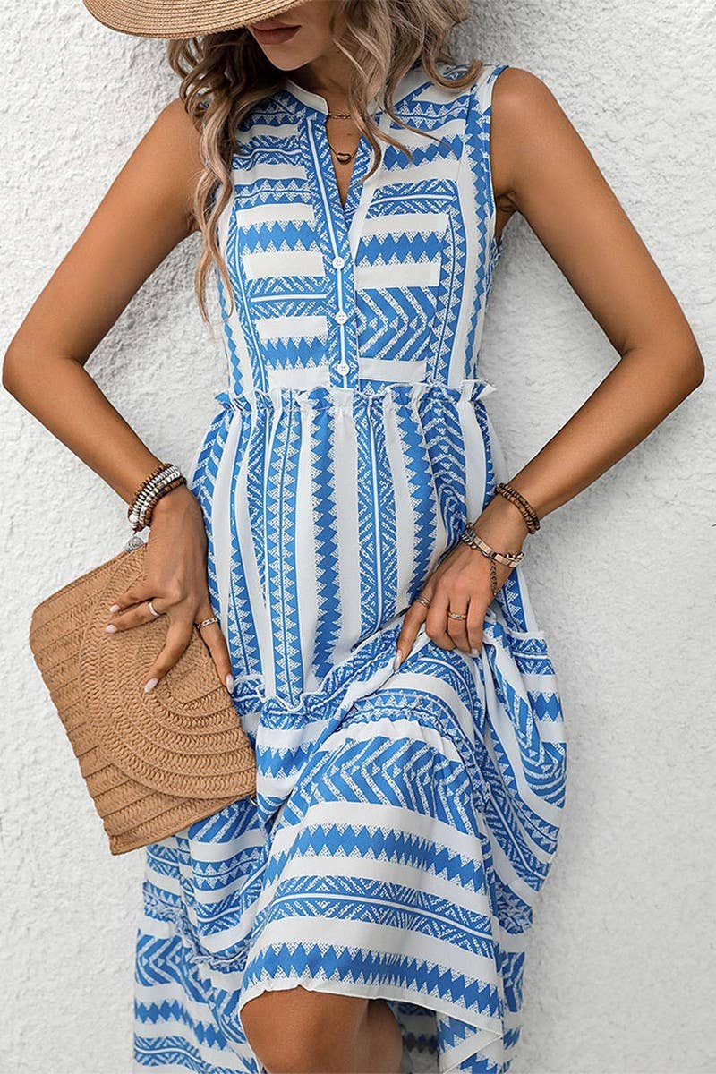 CWDMD1856_ETHNIC STYLE V-NECK SLEEVELESS MIDI DRESS